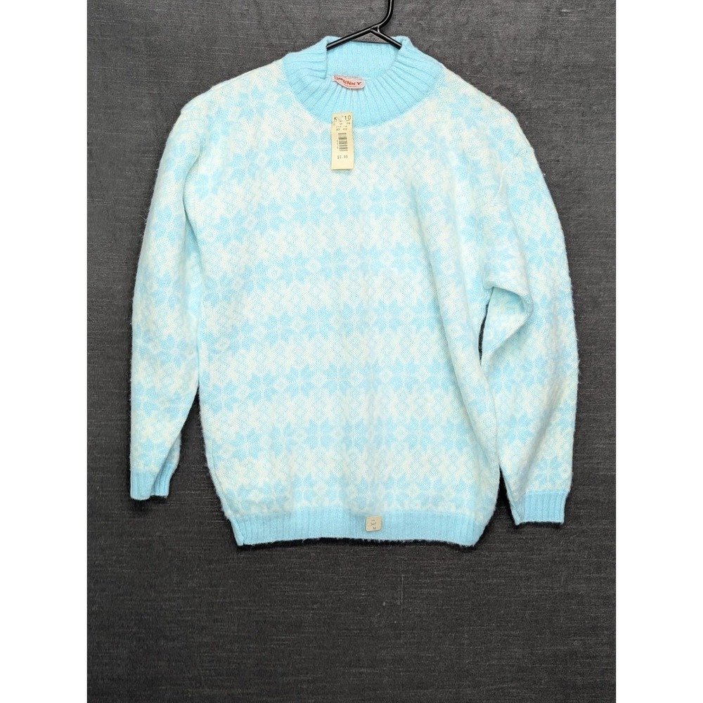 Vintage 80's Spunky Snowflake Sweaters Light Blue Soft Girl Fairy NOS NWT Size M